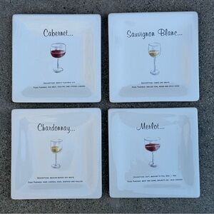 Vintage Pottery Barn Set of 4 White Wine Guide Ceramic Appetizer Plates 6.5”